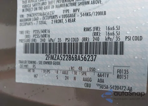 2006 Ford Freestar Sel z USA, uszkodzony, nr VIN 2FMZA52286BA56237